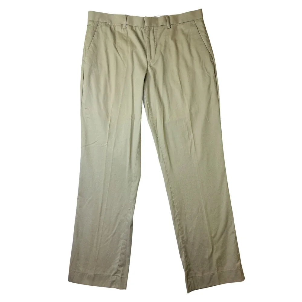 Express Photographer Mens Tan Khaki Flat Front Chino Trousers Dress Pants 33x30